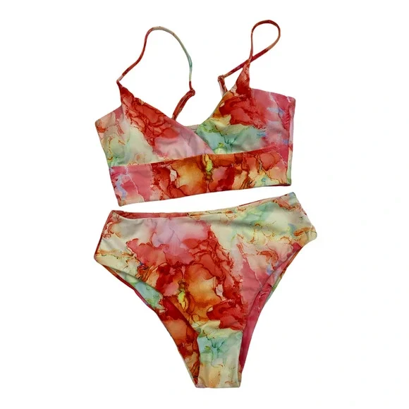 SHEIN Swim New Shein Marble Print Bikini Swimsuit Size Medium